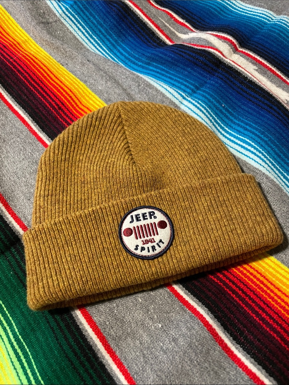 Jeep/Lucky Brand Mustard Folded Cuff Knit Beanie with Emblem